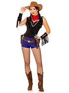 Female wild west sheriff, costume romper, fringes, roses
